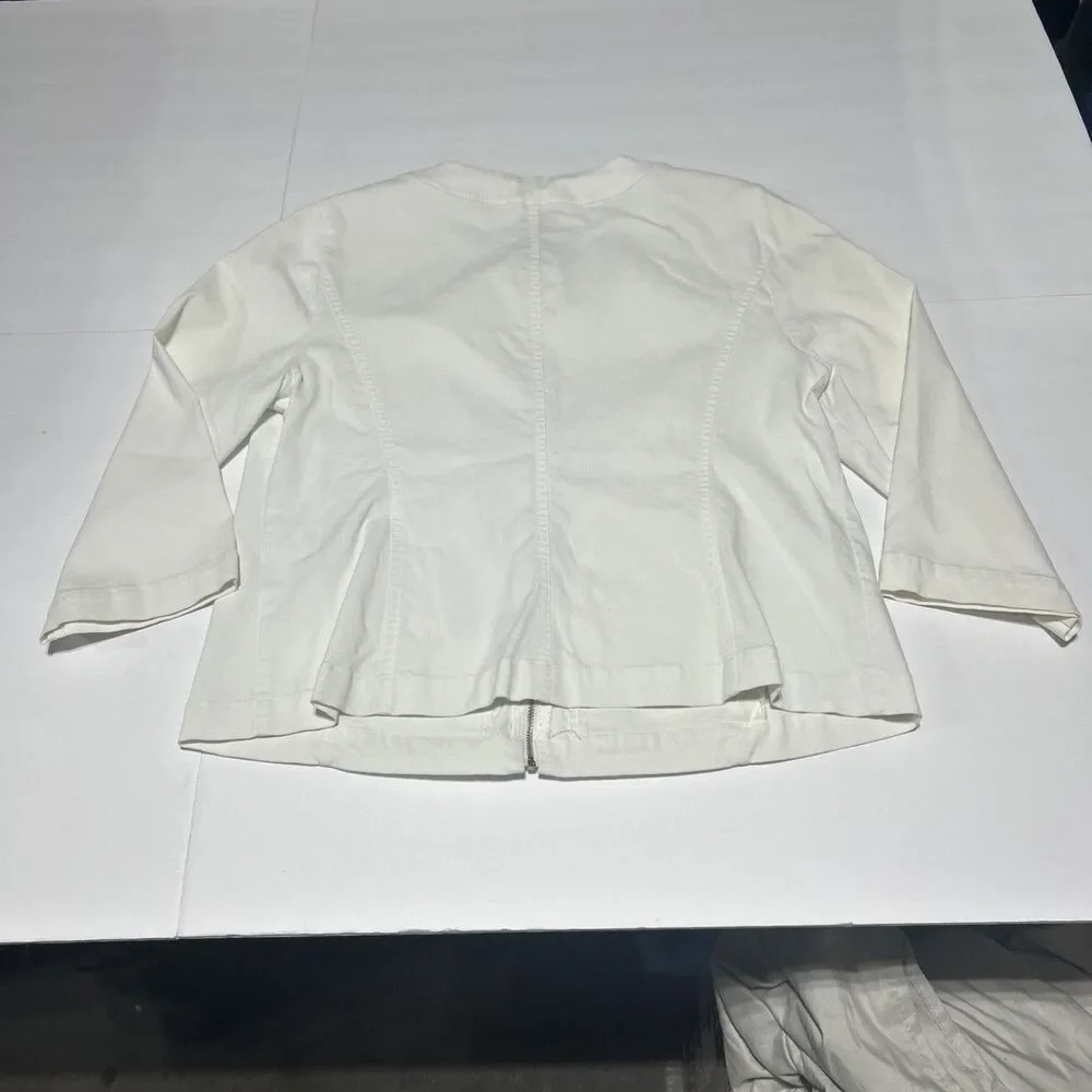 Chico's Women's Size 2 Zip Up Jacket White Lightweight Rayon Blend